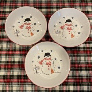 Set Of 3 Corelle Frosty Morn Snowman Pasta Soup Bowl 8 1/2" Winter Let It Snow